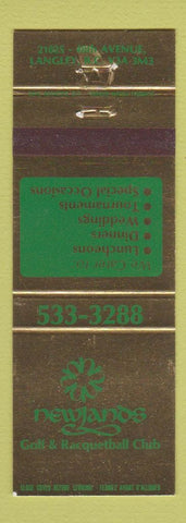 Matchbook Cover - Newjands Golf Racquetball Club Langley BC