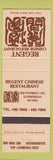 Matchbook Cover - Regent Chinese Restaurant Scarborough ON