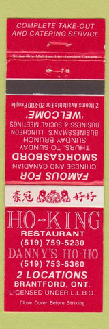 Matchbook Cover - Ho King Chinese Restaurant Brantford ON