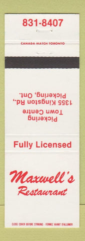 Matchbook Cover - Maxwell's Restaurant Pickering ON