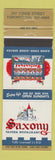 Matchbook Cover - Saxony Tavern Restaurant Toronto ON