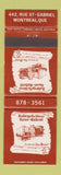 Matchbook Cover - Auberge Le Vieux Saint Gabriel Montreal QC
