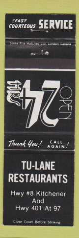 Matchbook Cover - Tu Lane Restaurant Kitchener ON