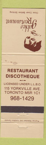 Matchbook Cover - Gable's Restaurant Toronto ON Disco Clark actor WEAR