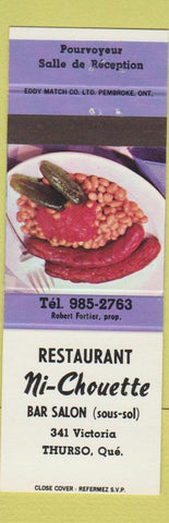 Matchbook Cover - Restaurant Ni Chouette Thurso QC