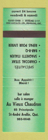 Matchbook Cover - Au Vieux Chaudron Ste Andre Avellin QC