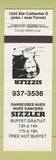 Matchbook Cover - Sizzler Strip Club QC