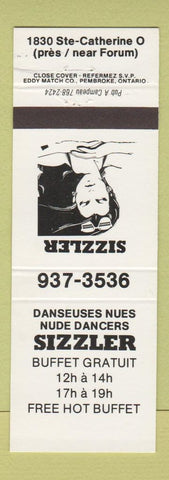 Matchbook Cover - Sizzler Strip Club QC