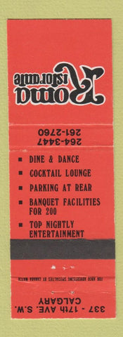 Matchbook Cover - Roma Ristorante Calgary AB
