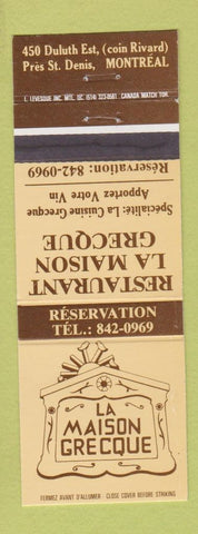 Matchbook Cover - La Maison Grecque Montreal QC