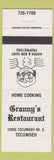 Matchbook Cover - Granny's Restaurant Tecumseh ON