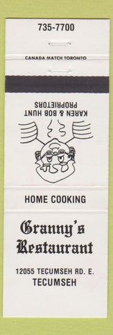 Matchbook Cover - Granny's Restaurant Tecumseh ON