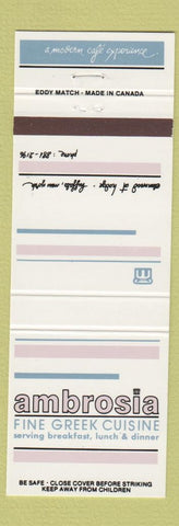 Matchbook Cover - Ambrosia Greek Restaurant Buffalo NY
