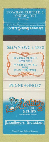Matchbook Cover - Archie's Fish and Chips London ON WEAR