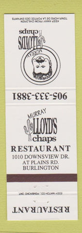 Matchbook Cover - Murray Lloyd's Chaps Restaurant Burlington ON