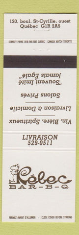 Matchbook Cover - Kebec BBQ Quebec QC