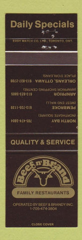 Matchbook Cover - Beef n Brand Ottawa North Bay Pembroke ON