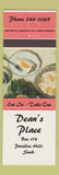 Matchbook Cover - Dean's Place Paradise Hill SK