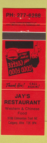 Matchbook Cover - Jay's Restaurant Calgary AB