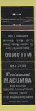 Matchbook Cover - Restaurant Macumba Malambo Montreal QC