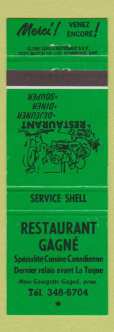 Matchbook Cover - Restaurant Gagne QC Shell oil gas