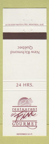 Matchbook Cover - Restaurant Au Fin Gourmet New Richmond QC