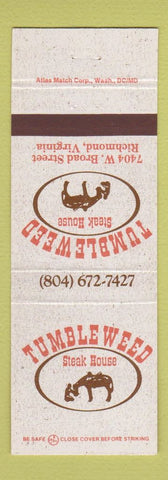 Matchbook Cover - Tumbleweed Steak House Richmond VA