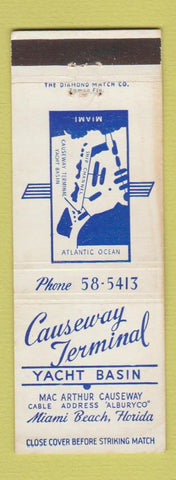 Matchbook Cover - Causeway Terminal Yacht Basin Miami Beach FL WORN