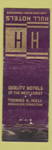 Matchbook Cover - Hull Hotels Hollywood Los Angeles CA WORN
