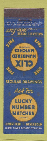 Matchbook Cover - CLIX Matches Lucky Number San Francisco Rex Novelty