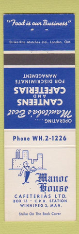 Matchbook Cover - Manor House Cafeterias Winnipeg MB #1