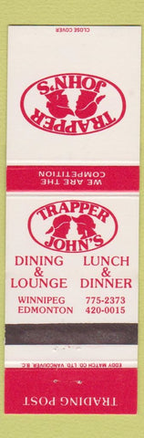 Matchbook Cover - Trapper John's Restaurant Winnipeg Edmonton AB
