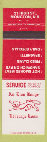 Matchbook Cover - Au Lion Rouge Moncton NB