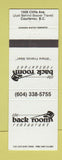 Matchbook Cover - Back Room Restaurant Courtenay BC