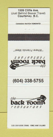 Matchbook Cover - Back Room Restaurant Courtenay BC