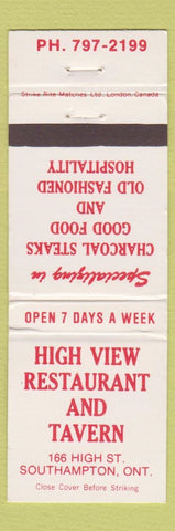 Matchbook Cover - High View Restaurant Tavern Southampton ON
