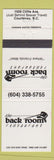 Matchbook Cover - The Back Room Restaurant Courtenay BC