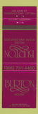 Matchbook Cover - Burton House Steak Seafood Thornhill ON