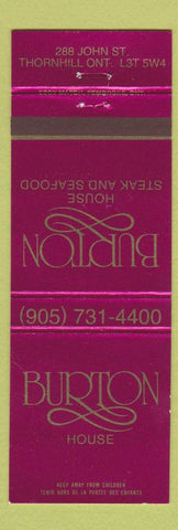 Matchbook Cover - Burton House Steak Seafood Thornhill ON