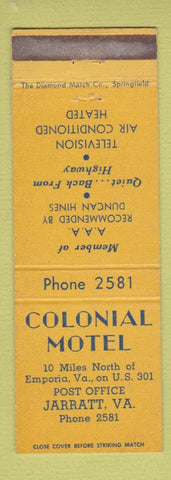 Matchbook Cover - Colonial Motel Jarratt VA