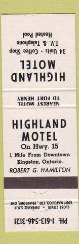 Matchbook Cover - Highland Motel Kingston ON