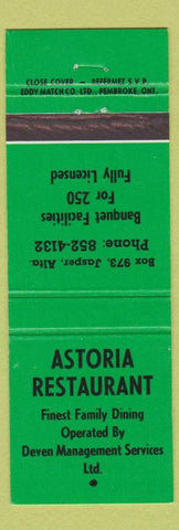 Matchbook Cover - Astoria Restaurant Jasper AB