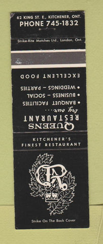 Matchbook Cover - Queens Restaurant Kitchener ON