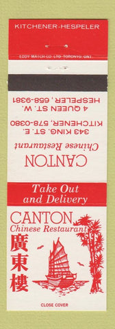 Matchbook Cover - Canton Chinese Restaurant Kitchener Hespeler ON