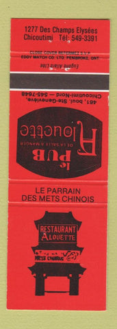Matchbook Cover - Restaurant Alouette Chicoutimi QC