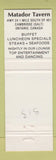 Matchbook Cover - Matador Tavern Cambridge ON