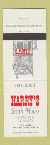 Matchbook Cover - Harry's Steak House Toronto ON
