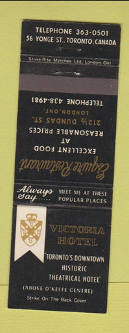 Matchbook Cover - Victoria Hotel Toronto ON