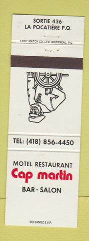 Matchbook Cover - Motel Restaurant Cap Martin Bar Salon La Pocatiere QC