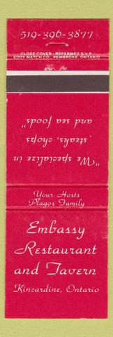 Matchbook Cover - Embassy Restaurant Tavern Kincardine ON